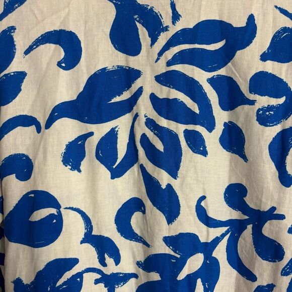 Zara White & Blue Tropical Floral Pattern Long Sleeve Mini Linen Wrap Dress Med - Picture 4 of 9